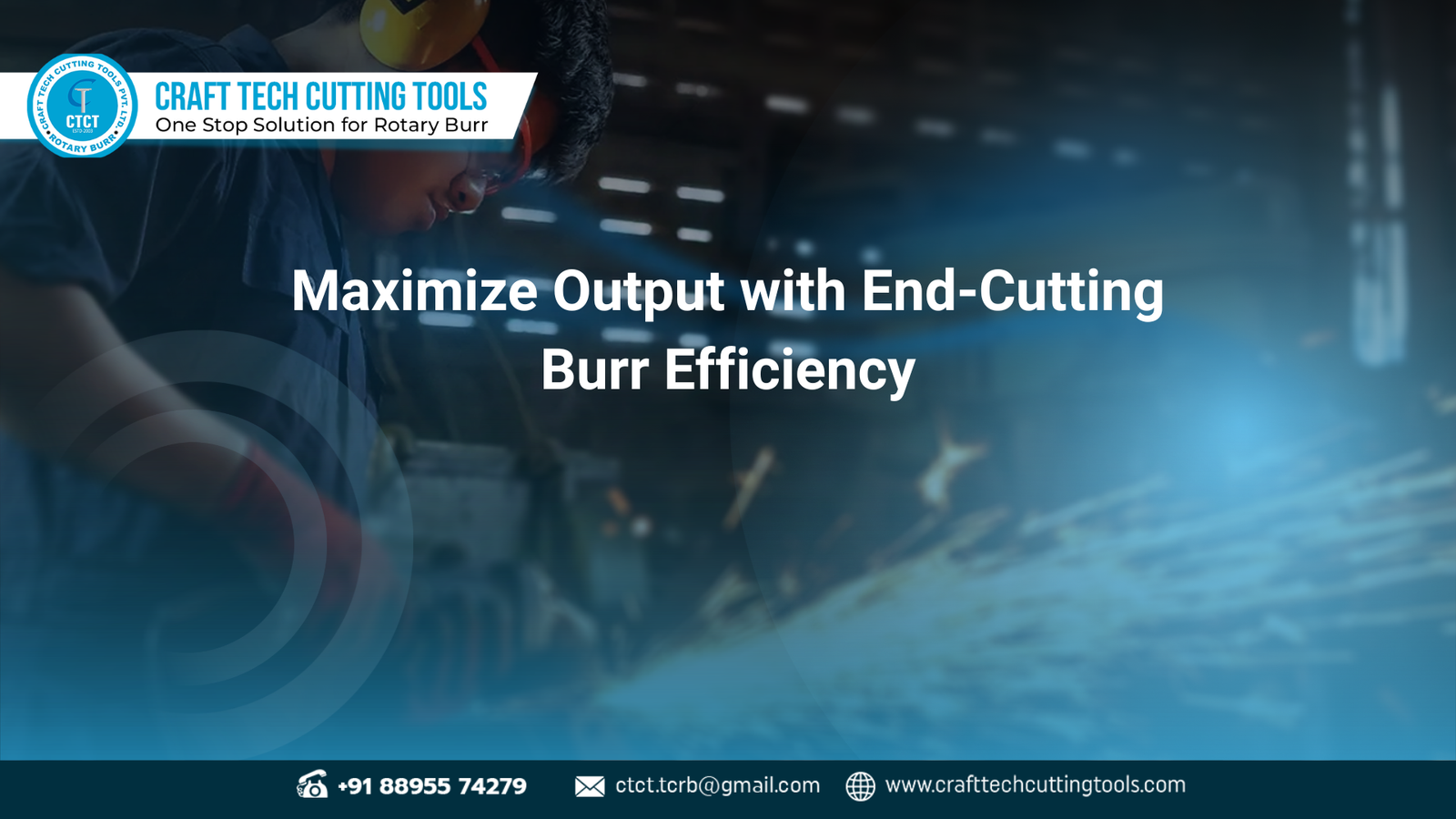 A technician using a cylindrical burr with end cut on a metal part to boost end-cutting burr efficiency in a high-speed workshop