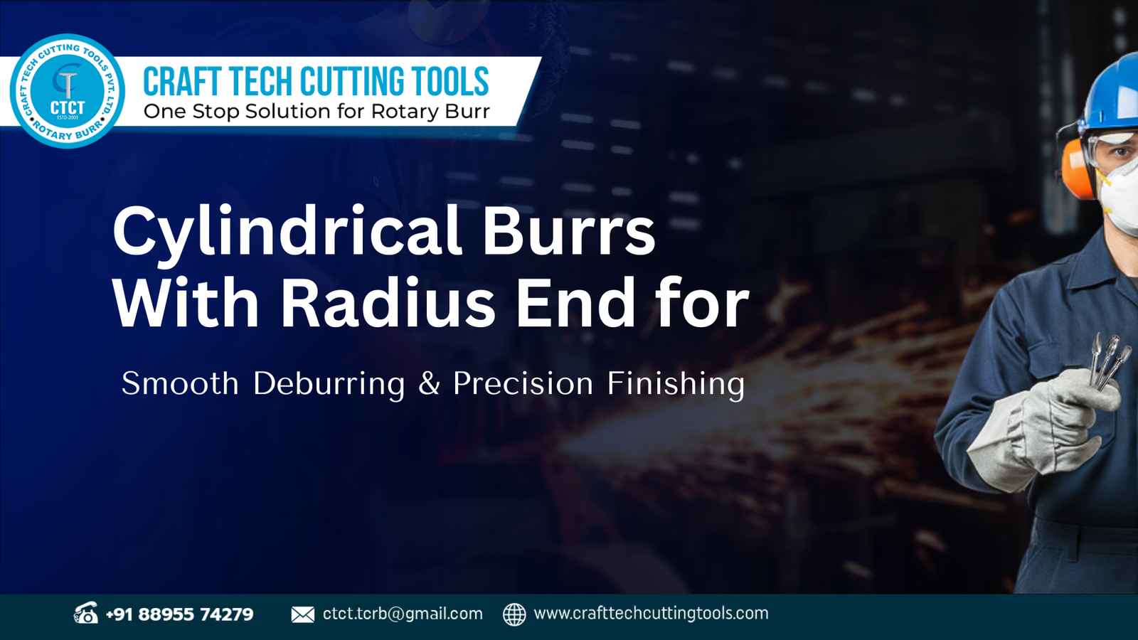 Cylindrical burrs with radius end rotary burr cutters used for deburring, blending, and shaping curved metal surfaces in industrial metalworking.